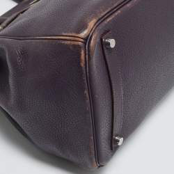 Pre Owned Hermes Raisin Togo Leather Palladium Finish Birkin 35 Bag