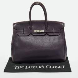 Pre Owned Hermes Raisin Togo Leather Palladium Finish Birkin 35 Bag