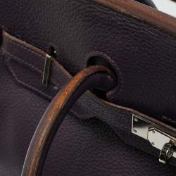 Pre Owned Hermes Raisin Togo Leather Palladium Finish Birkin 35 Bag