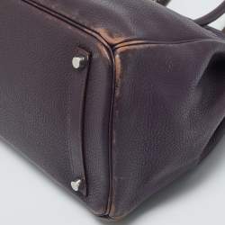 Pre Owned Hermes Raisin Togo Leather Palladium Finish Birkin 35 Bag