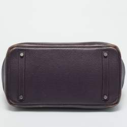 Pre Owned Hermes Raisin Togo Leather Palladium Finish Birkin 35 Bag