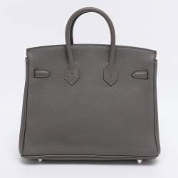 مملوكة مسبقًا Hermès Grey Clemence Leather Palladium Finish Birkin 25 Bag
