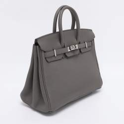 مملوكة مسبقًا Hermès Grey Clemence Leather Palladium Finish Birkin 25 Bag