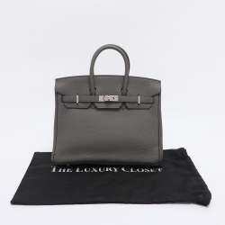 مملوكة مسبقًا Hermès Grey Clemence Leather Palladium Finish Birkin 25 Bag