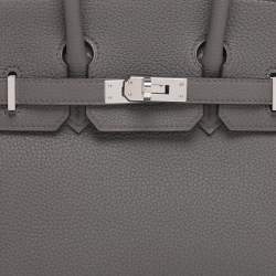 مملوكة مسبقًا Hermès Grey Clemence Leather Palladium Finish Birkin 25 Bag