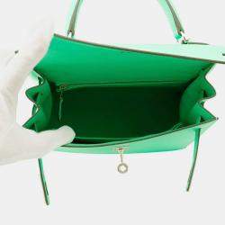 Pre Owned Hermes Kelly Sellier 25 Vert Comic Epsom Leather Top Handle Bag