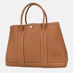 Pre Owned Hermes Garden Party 30 TPM Gold Negonda Leather Tote Bag