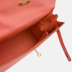Pre Owned Hermes Kelly 32 Sellier Rouge Pivoine Epsom Leather Shoulder Bag