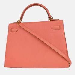 Pre Owned Hermes Kelly 32 Sellier Rouge Pivoine Epsom Leather Shoulder Bag