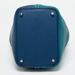 Pre Owned Hermes Vert Bosphore/Deep Bleu Taurillon Clemence Leather Picotin Lock 18 Bag