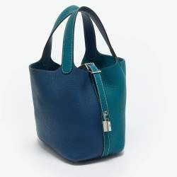 Pre Owned Hermes Vert Bosphore/Deep Bleu Taurillon Clemence Leather Picotin Lock 18 Bag