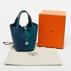Pre Owned Hermes Vert Bosphore/Deep Bleu Taurillon Clemence Leather Picotin Lock 18 Bag