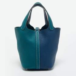 Pre Owned Hermes Vert Bosphore/Deep Bleu Taurillon Clemence Leather Picotin Lock 18 Bag