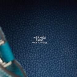 Pre Owned Hermes Vert Bosphore/Deep Bleu Taurillon Clemence Leather Picotin Lock 18 Bag