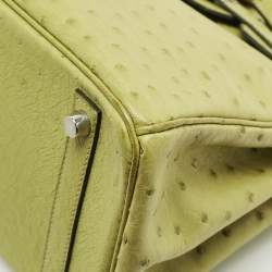 Pre Owned Hermes Vert Anis Ostrich Palladium Finish Birkin 30 Bag