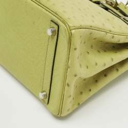 Pre Owned Hermes Vert Anis Ostrich Palladium Finish Birkin 30 Bag