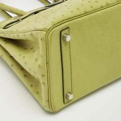 Pre Owned Hermes Vert Anis Ostrich Palladium Finish Birkin 30 Bag