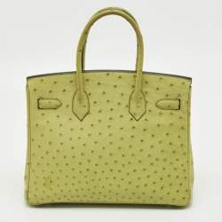 Pre Owned Hermes Vert Anis Ostrich Palladium Finish Birkin 30 Bag