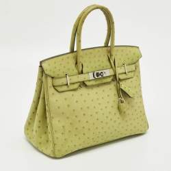 Pre Owned Hermes Vert Anis Ostrich Palladium Finish Birkin 30 Bag