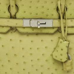 Pre Owned Hermes Vert Anis Ostrich Palladium Finish Birkin 30 Bag