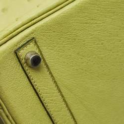 Pre Owned Hermes Vert Anis Ostrich Palladium Finish Birkin 30 Bag
