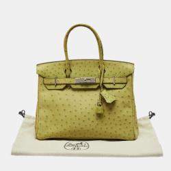Pre Owned Hermes Vert Anis Ostrich Palladium Finish Birkin 30 Bag