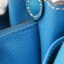 Pre Owned Hermes Roulis 23 Blue Zanzibar Evercolor Leather Shoulder Bag
