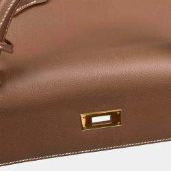 Pre Owned Hermes Kelly 32 Retourne Gold Veau Graine Leather Handbag