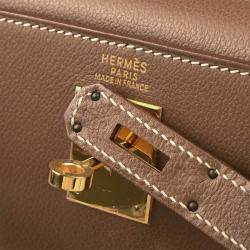Pre Owned Hermes Kelly 32 Retourne Gold Veau Graine Leather Handbag