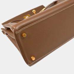 Pre Owned Hermes Kelly 32 Retourne Gold Veau Graine Leather Handbag