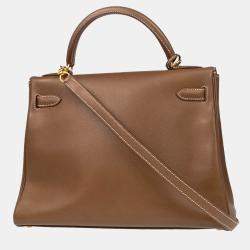 Pre Owned Hermes Kelly 32 Retourne Gold Veau Graine Leather Handbag
