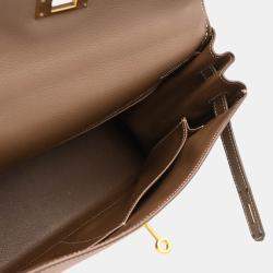 Pre Owned Hermes Kelly 32 Retourne Gold Veau Graine Leather Handbag