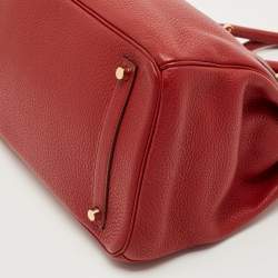 Pre Owned Hermes Rouge Tomate Taurillon Clemence Leather Gold Finish Birkin 35 Bag