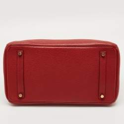 Pre Owned Hermes Rouge Tomate Taurillon Clemence Leather Gold Finish Birkin 35 Bag