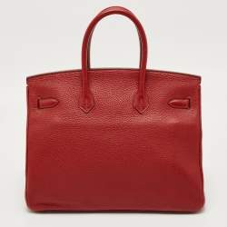 Pre Owned Hermes Rouge Tomate Taurillon Clemence Leather Gold Finish Birkin 35 Bag