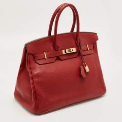 Pre Owned Hermes Rouge Tomate Taurillon Clemence Leather Gold Finish Birkin 35 Bag