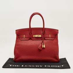 Pre Owned Hermes Rouge Tomate Taurillon Clemence Leather Gold Finish Birkin 35 Bag