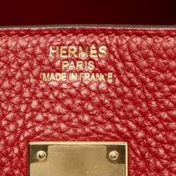 Pre Owned Hermes Rouge Tomate Taurillon Clemence Leather Gold Finish Birkin 35 Bag