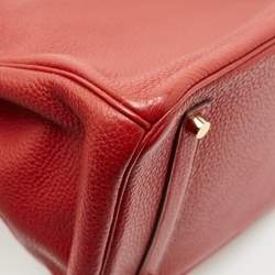 Pre Owned Hermes Rouge Tomate Taurillon Clemence Leather Gold Finish Birkin 35 Bag