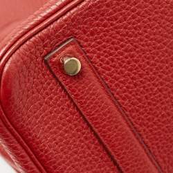 Pre Owned Hermes Rouge Tomate Taurillon Clemence Leather Gold Finish Birkin 35 Bag