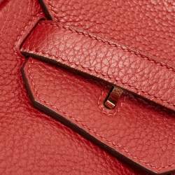Pre Owned Hermes Rouge Tomate Taurillon Clemence Leather Gold Finish Birkin 35 Bag