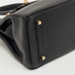 Pre Owned Hermes Noir Epsom Leather Gold Finish Birkin 30 Bag