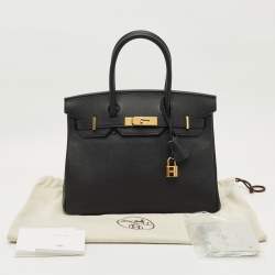 Pre Owned Hermes Noir Epsom Leather Gold Finish Birkin 30 Bag