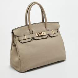 Pre Owned Hermes Gris Tourterelle Togo Leather Gold Finish Birkin 30 Bag