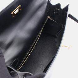 Pre Owned Hermès Kelly 32 Black Calf Box Leather GHW Outside Stitch Handbag