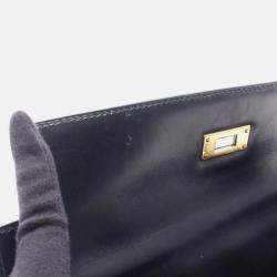 Pre Owned Hermès Kelly 32 Black Calf Box Leather GHW Outside Stitch Handbag