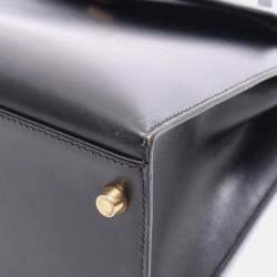 Pre Owned Hermès Kelly 32 Black Calf Box Leather GHW Outside Stitch Handbag