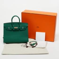 Pre Owned Hermes Vert Moyen Epsom Leather Electrum Finish Birkin Sellier 25 Bag