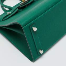 Pre Owned Hermes Vert Moyen Epsom Leather Electrum Finish Birkin Sellier 25 Bag
