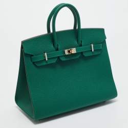 Pre Owned Hermes Vert Moyen Epsom Leather Electrum Finish Birkin Sellier 25 Bag